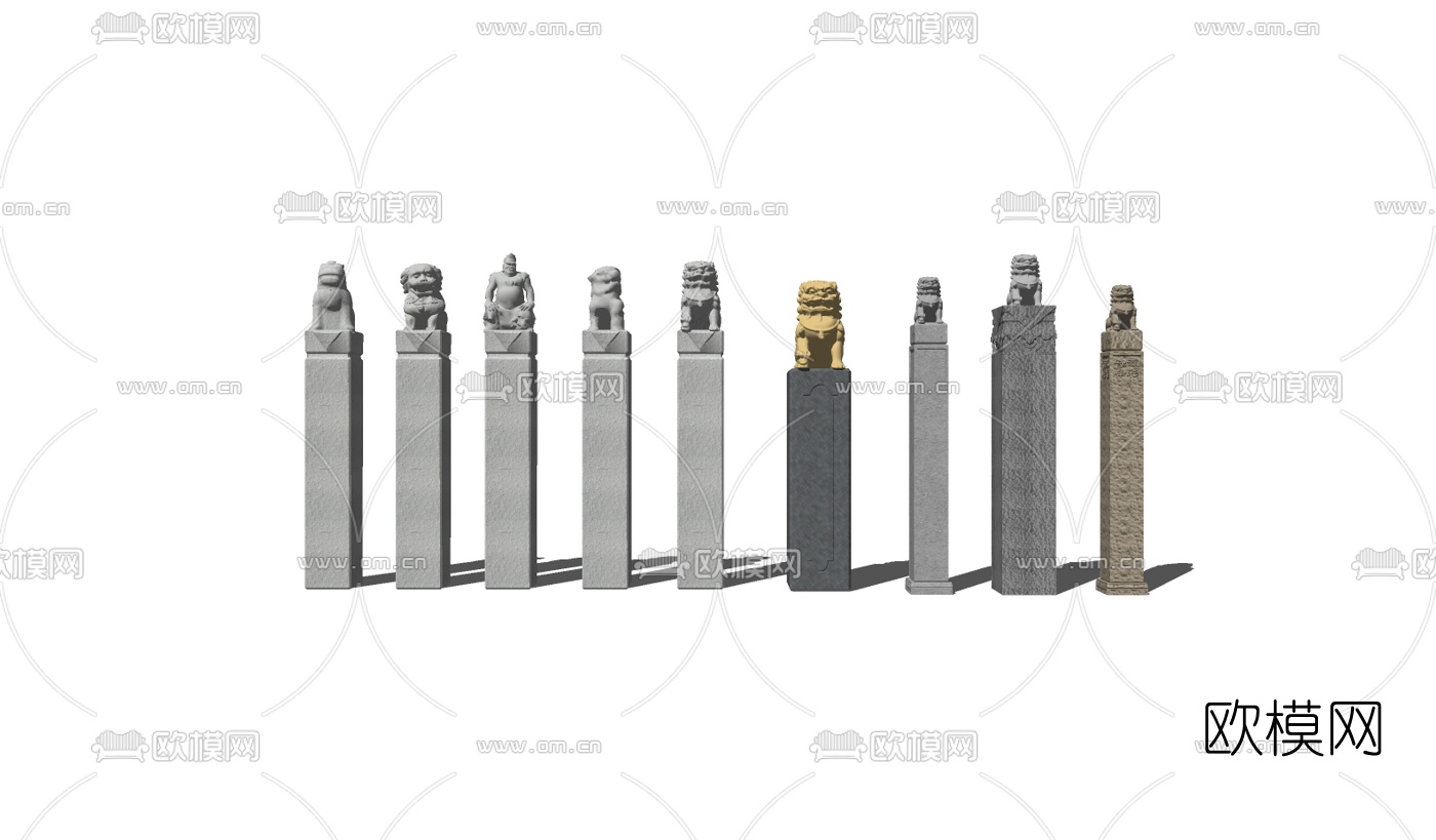 中式拴马桩组合su模型下载