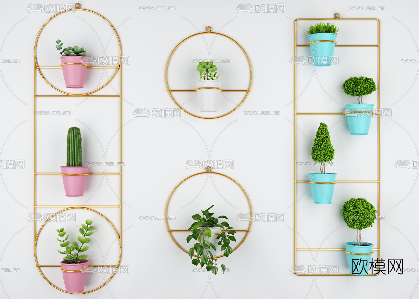 北欧金属植物盆栽墙面花架3d模型下载（渲染图1）