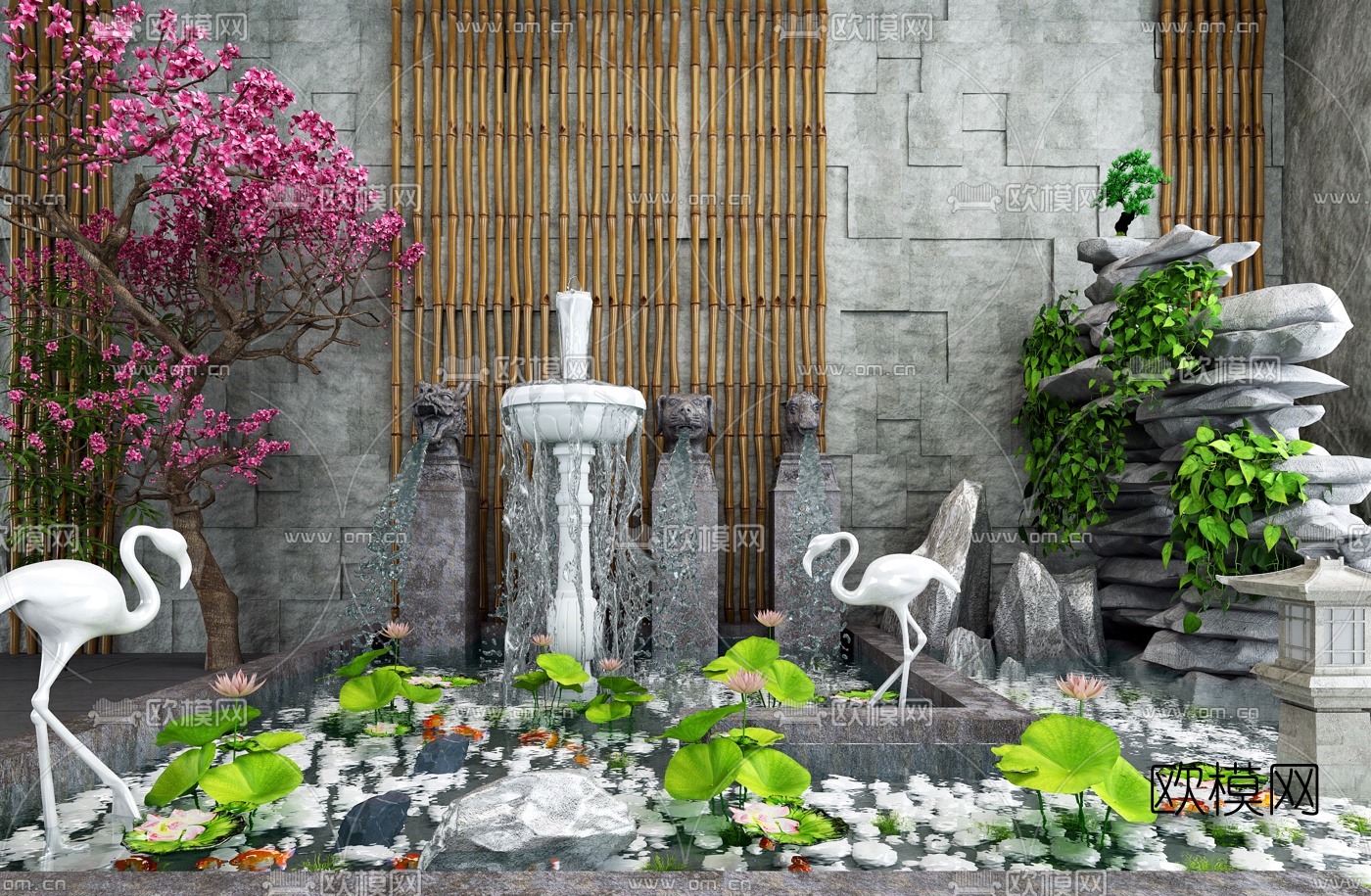 新中式园林景观小品3d模型下载