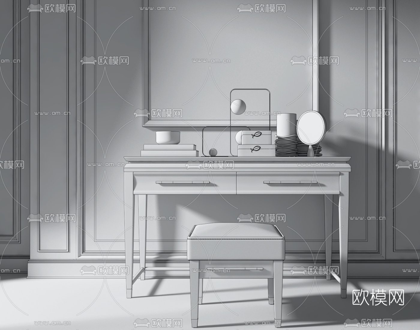 简欧轻奢梳妆台3d模型下载（渲染图2）
