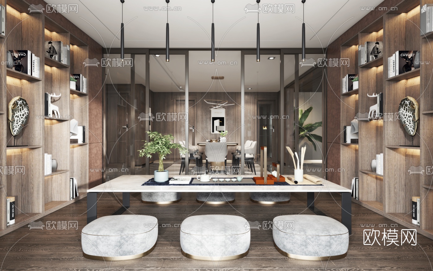 现代客厅餐厅3d模型