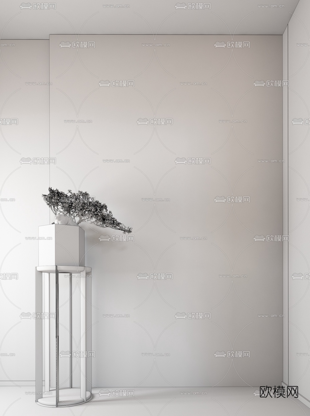 梁建国设计新中式绿植盆松组合3D模型下载（渲染图2）