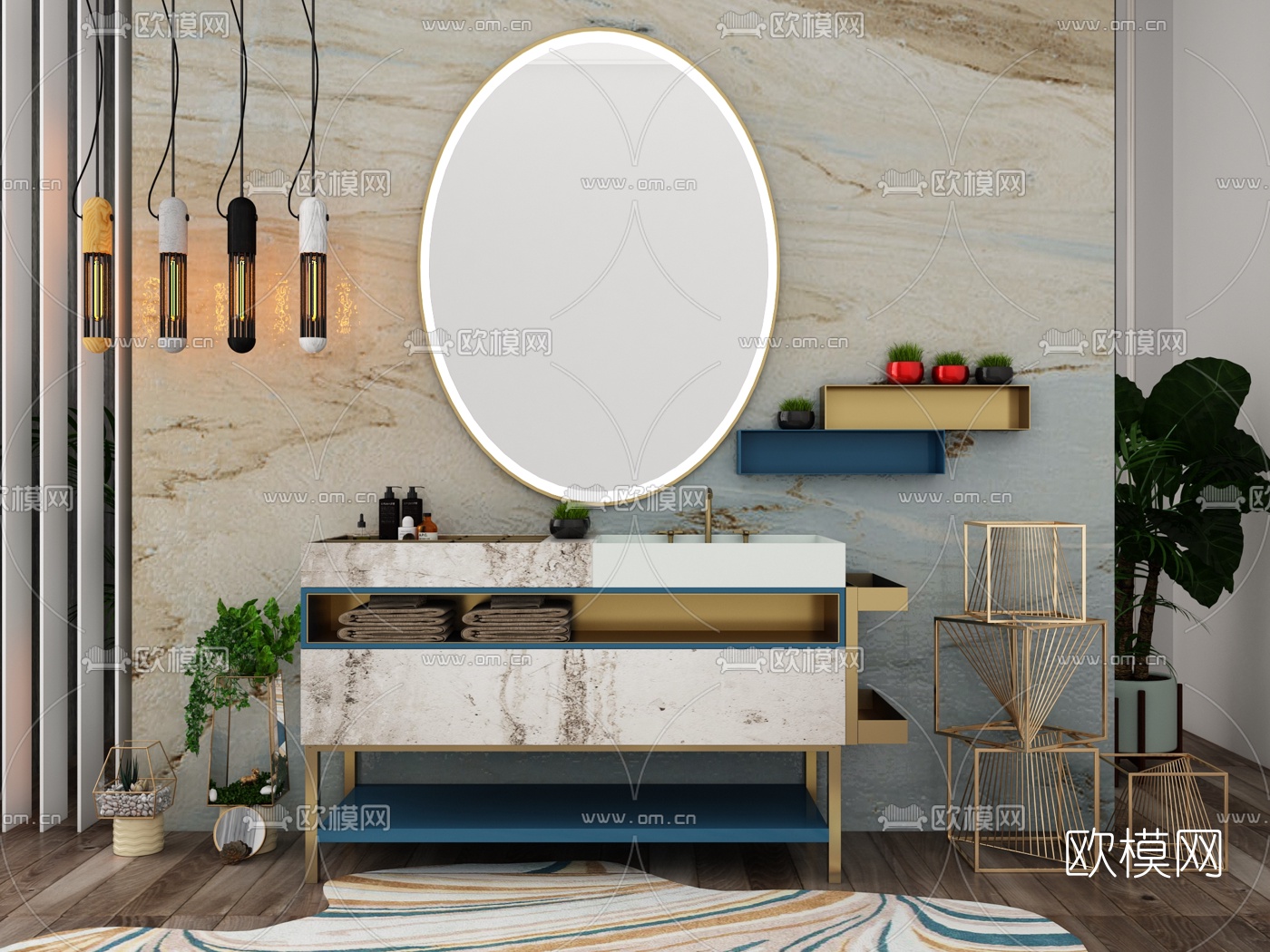 现代轻奢浴室柜洗手台3d模型