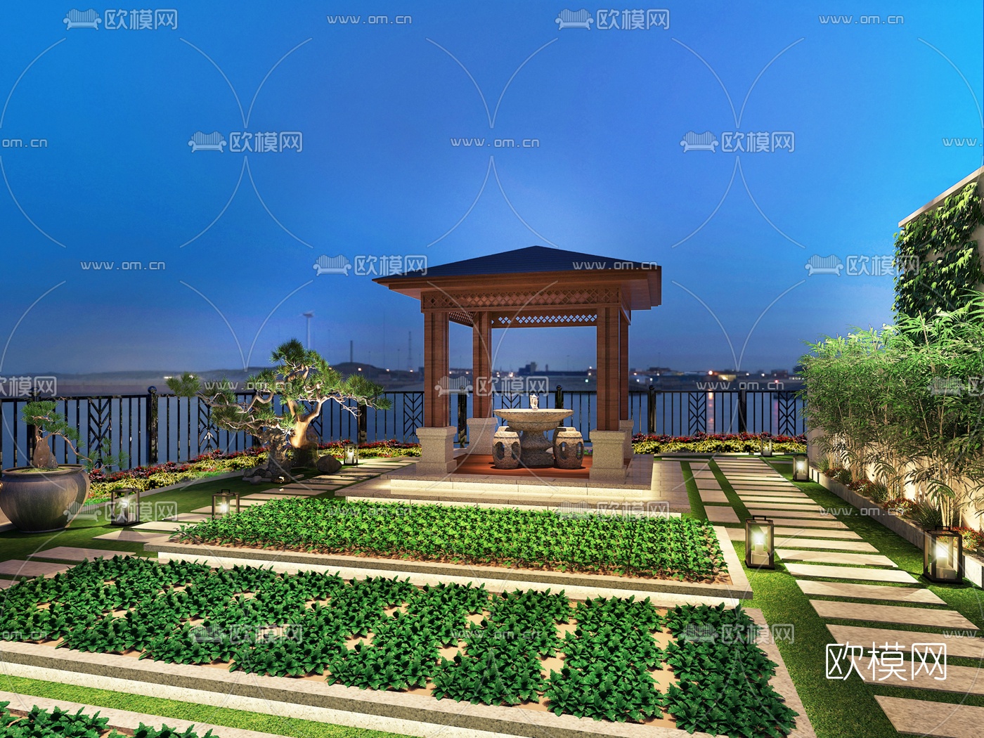 新中式花园庭院3d模型