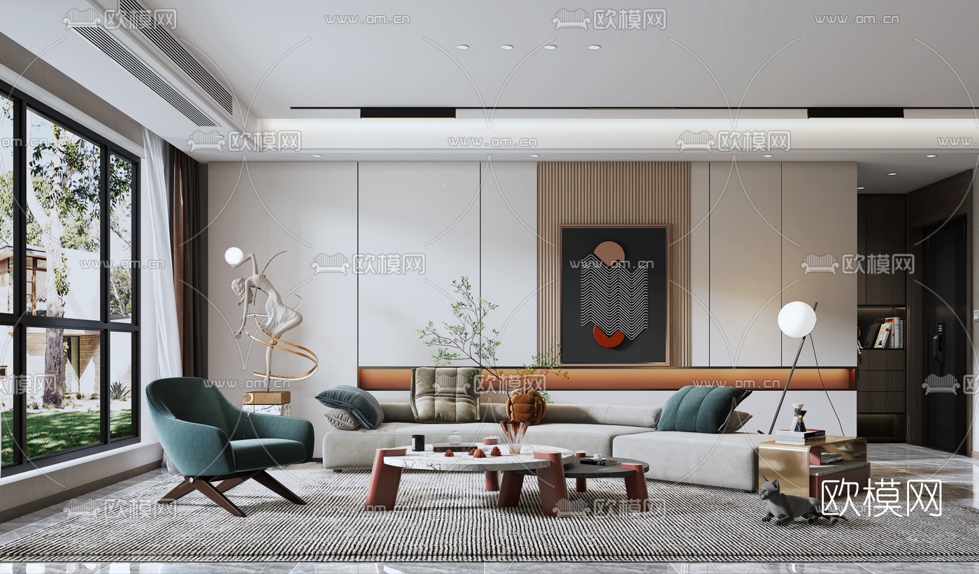 现代客厅3d模型下载（渲染图3）