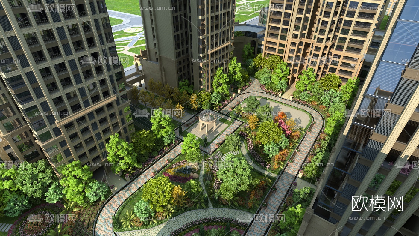 现代小区园林景观3d模型