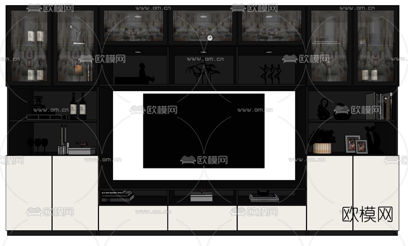 现代轻奢电视柜背景墙susu模型下载（渲染图4）