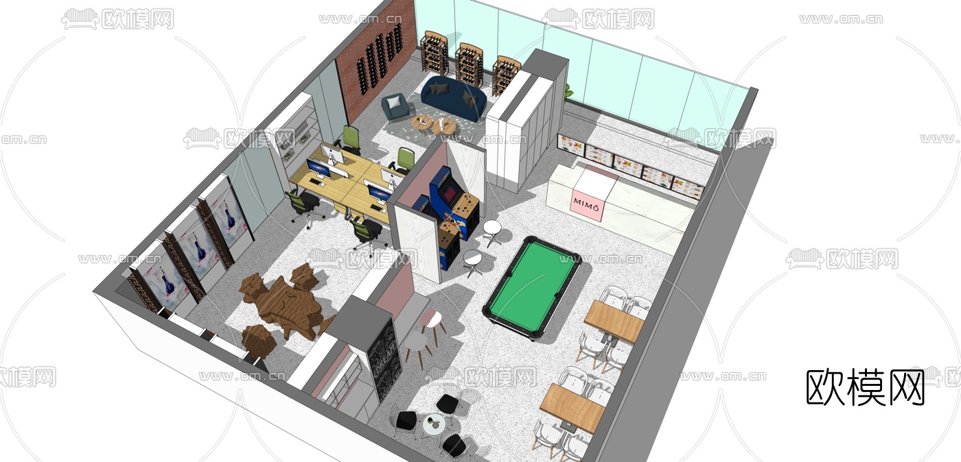现代办公区休息区su模型下载（渲染图5）