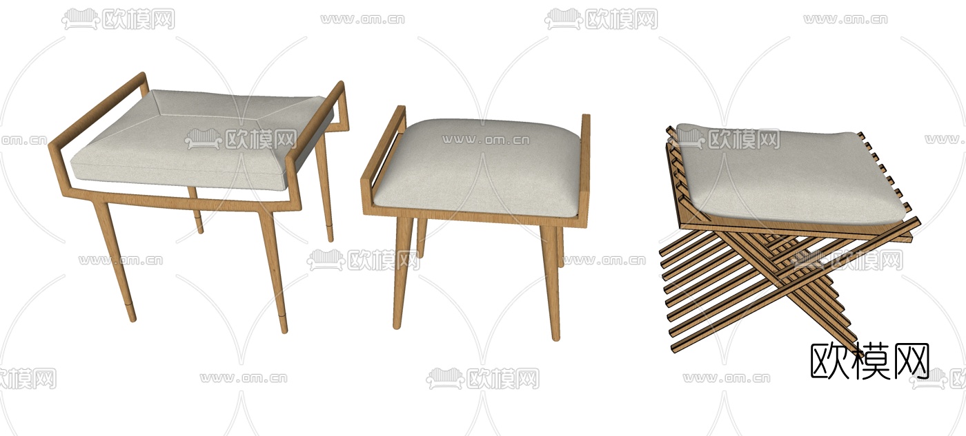 现代脚凳矮凳组合su模型下载（渲染图1）