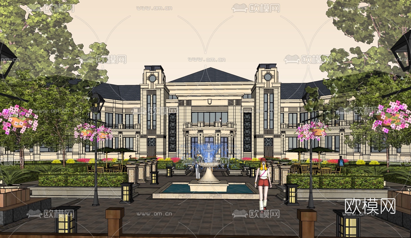 新古典酒店su模型下载（渲染图1）