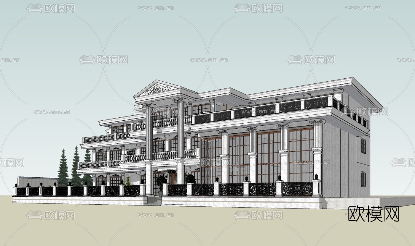 欧式别墅免费su模型下载（渲染图2）