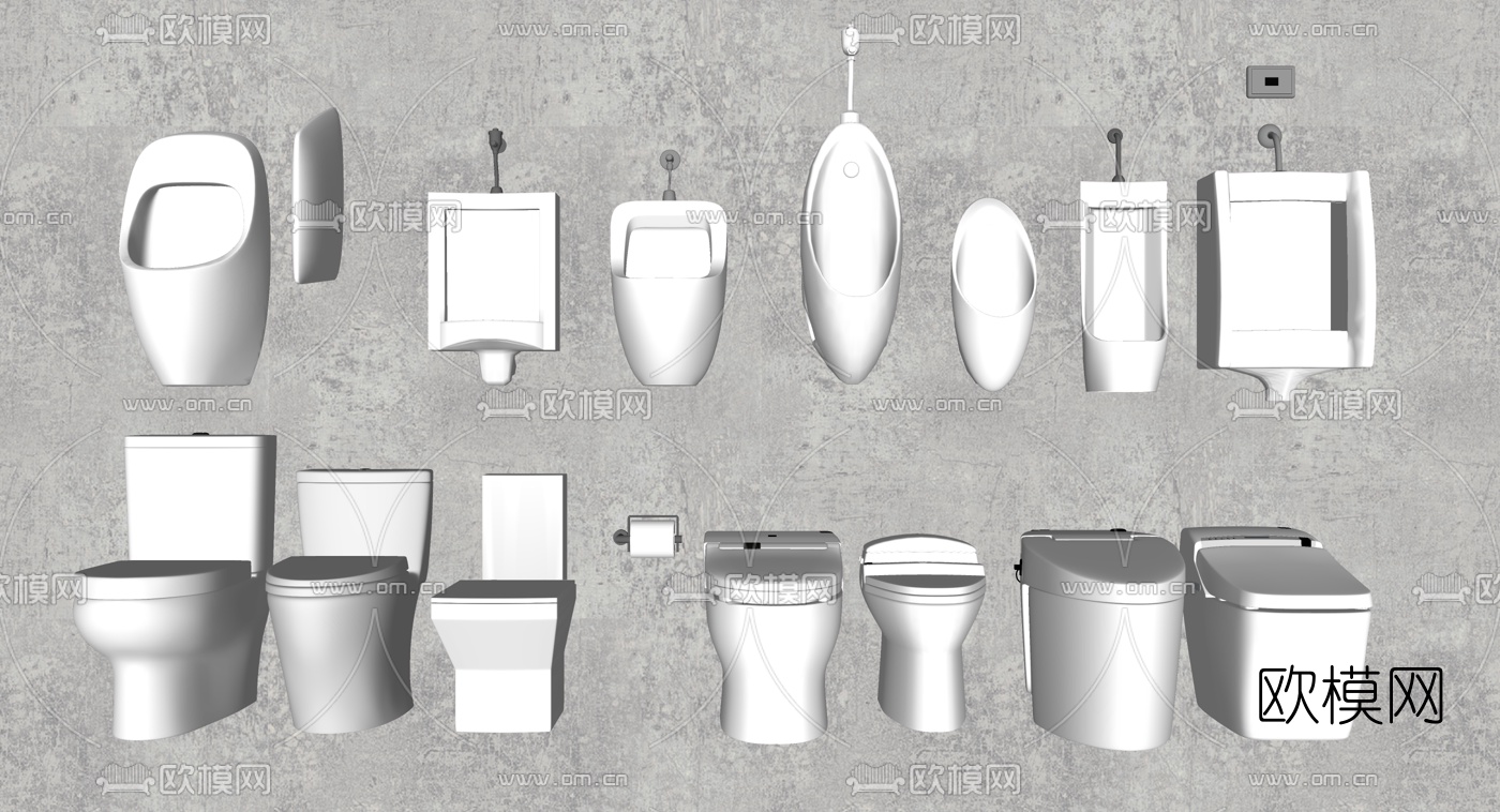 现代陶瓷马桶小便池组合su模型下载