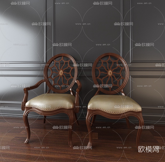 欧式实木扶手椅单椅3D模型