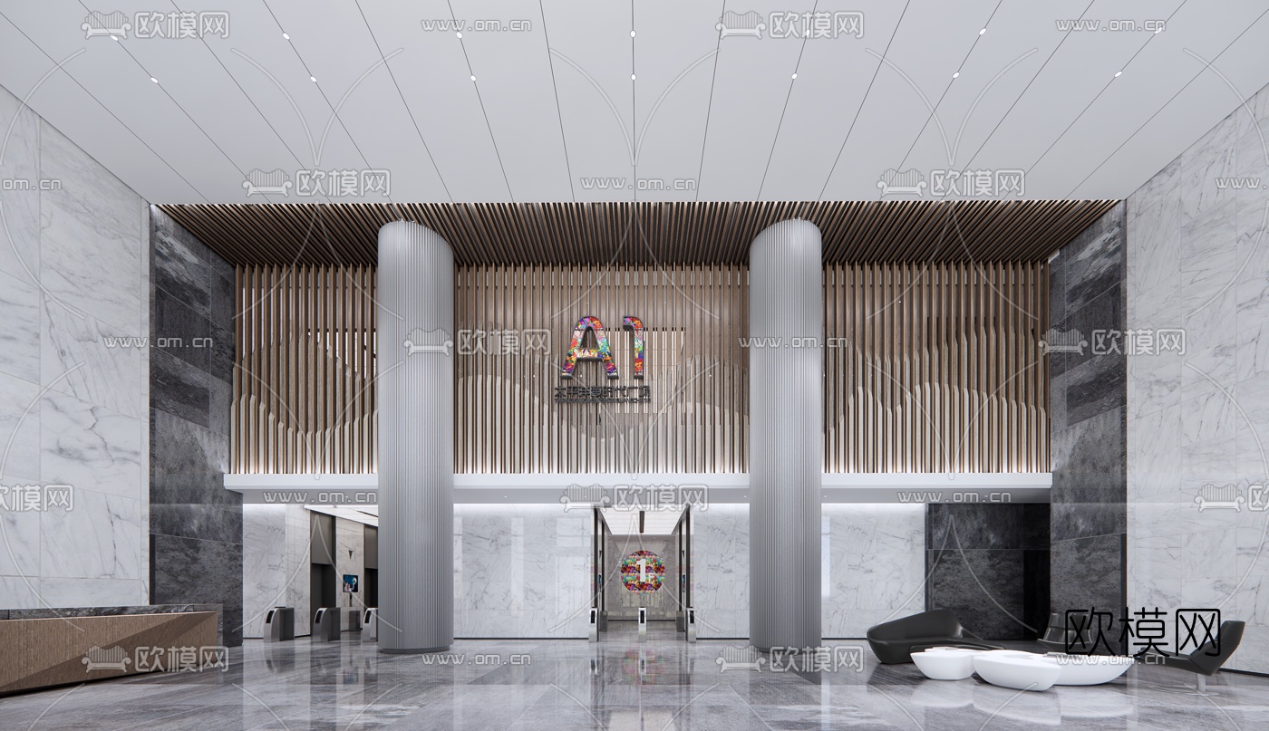现代办公大堂su模型下载（渲染图4）