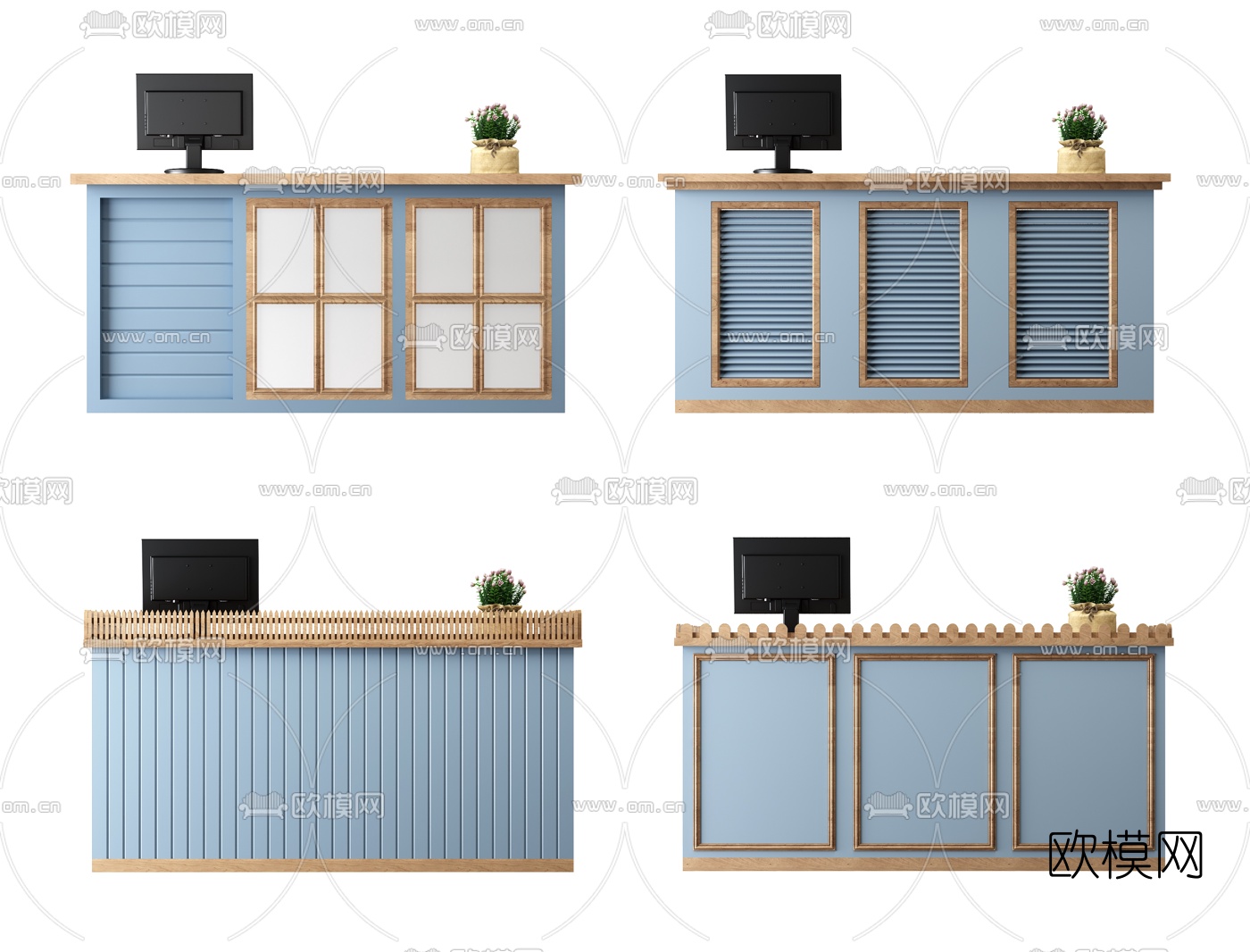 地中海风前台接待台组合3d模型下载