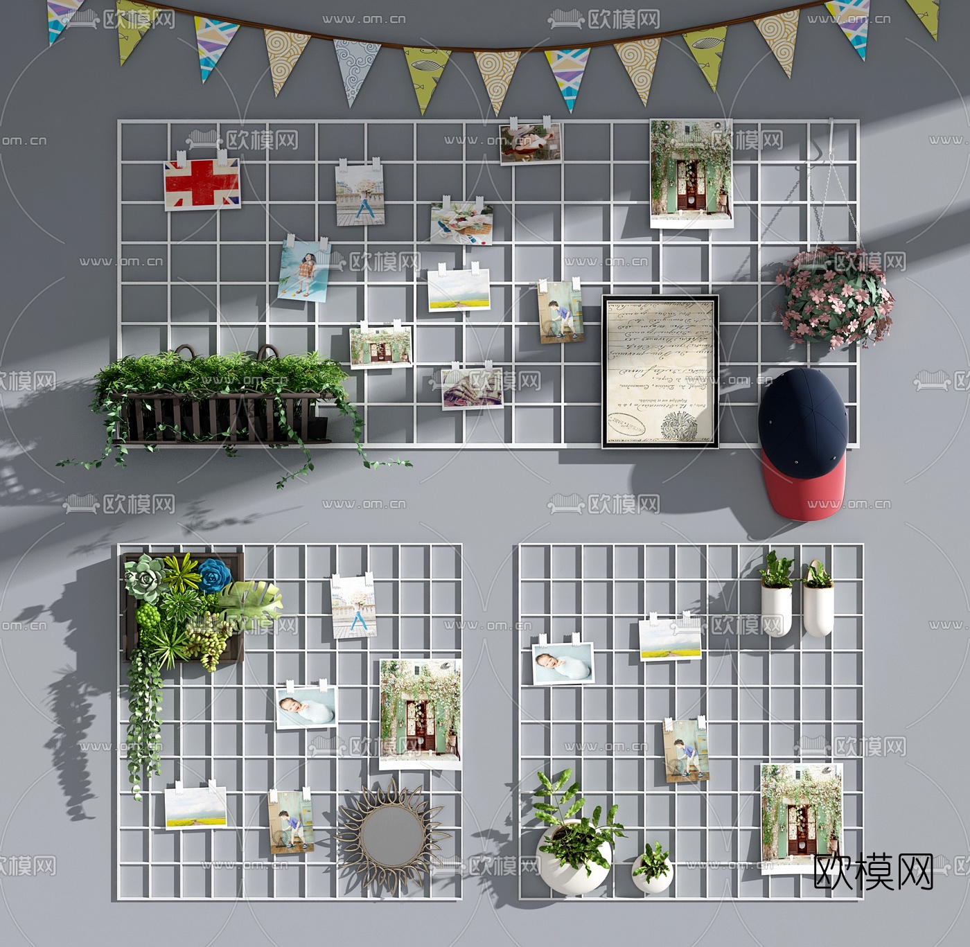 北欧铁艺照片绿植墙饰挂件组合3d模型