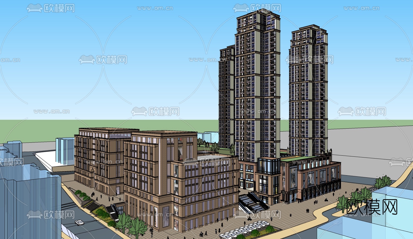 欧式商住综合体su模型下载（渲染图13）