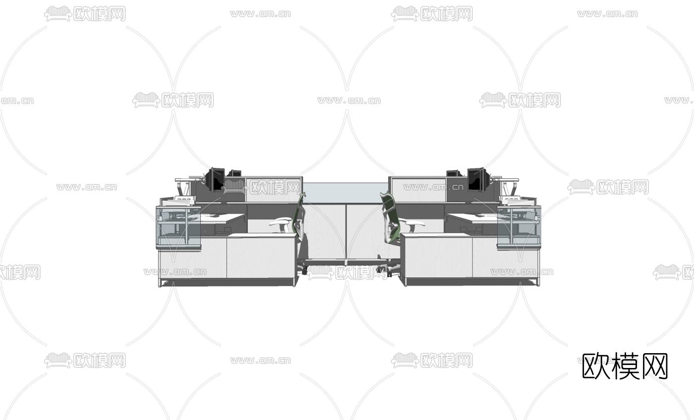 现代办公桌椅组合免费su模型下载（渲染图1）