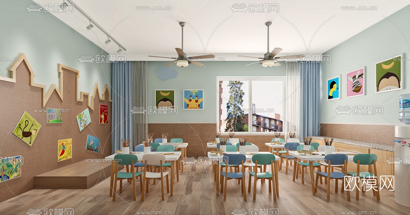 现代幼儿园教室3d模型下载