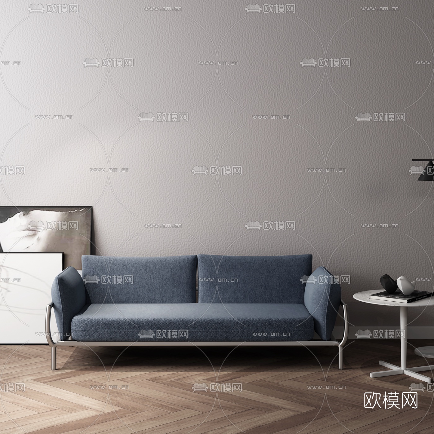 意大利Alias品牌 现代蓝色布艺双人沙发3d模型下载（渲染图1）