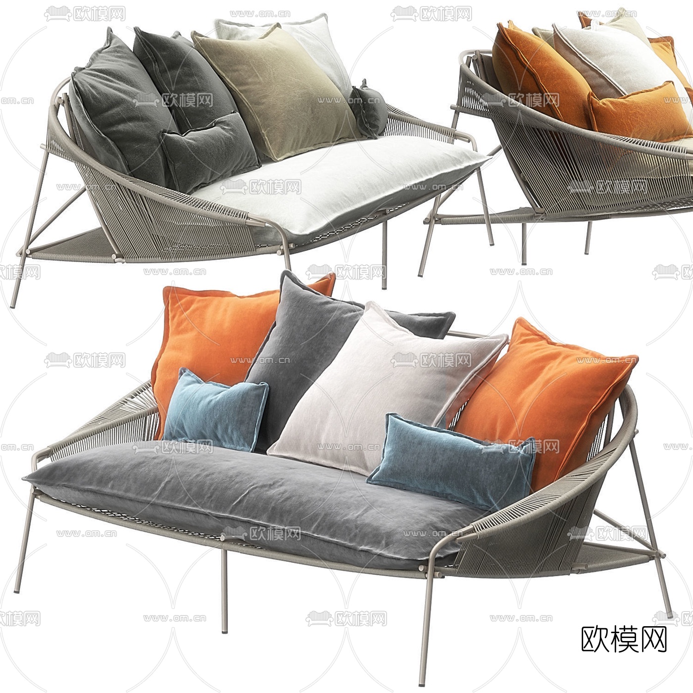 minotti现代藤编户外沙发3d模型下载（渲染图1）