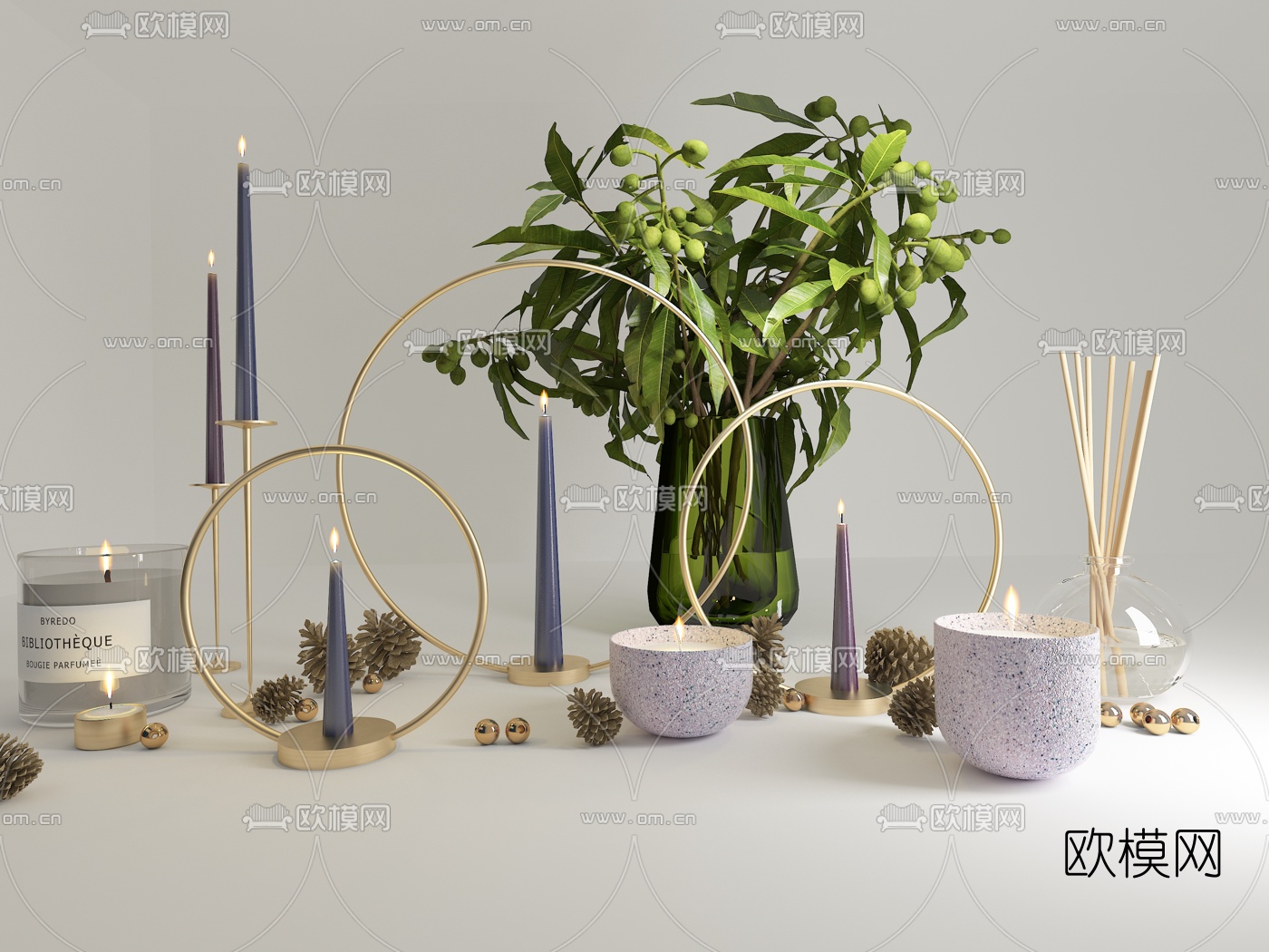 现代轻奢烛台摆件组合3d模型