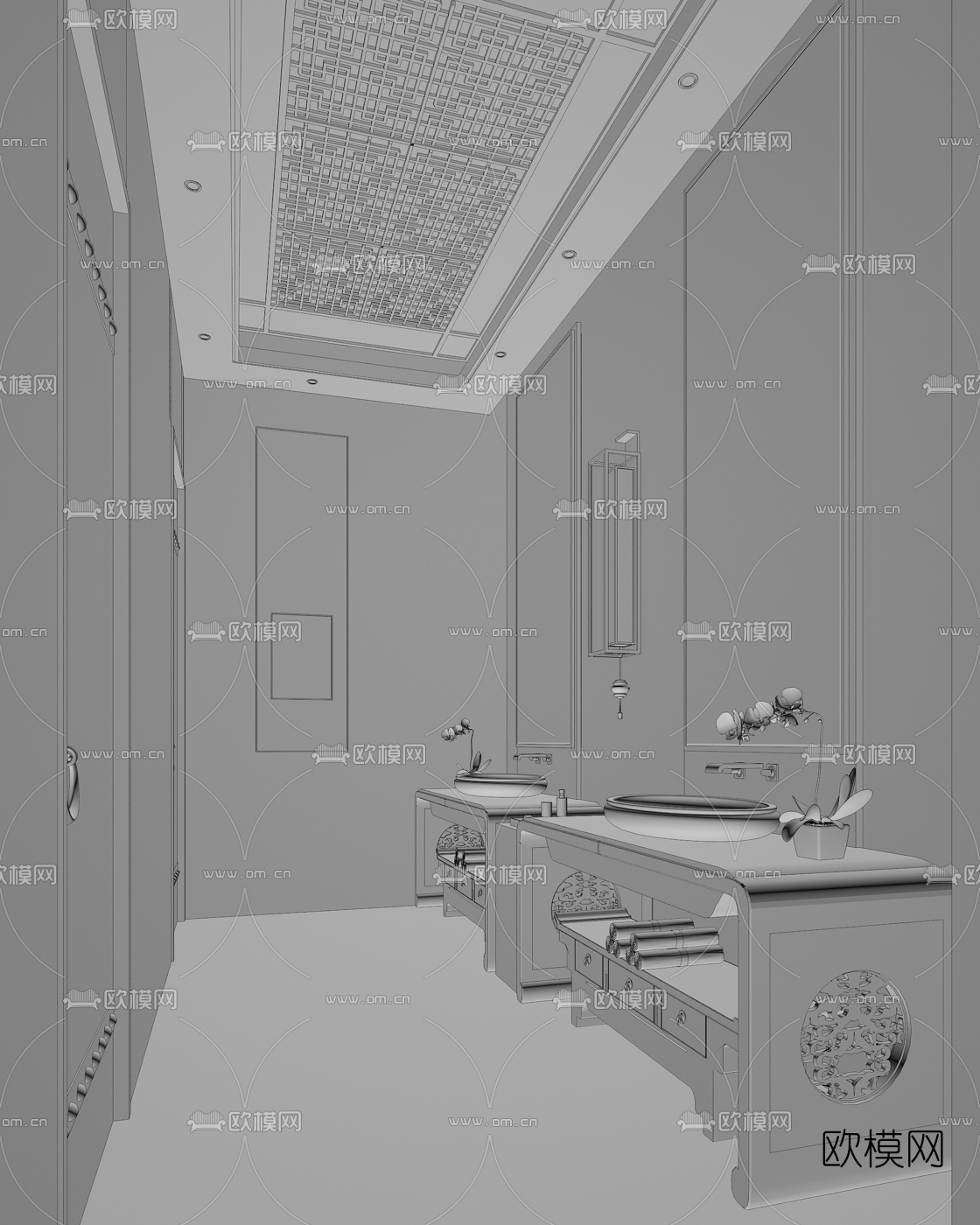 新中式酒店公用卫生间3d模型