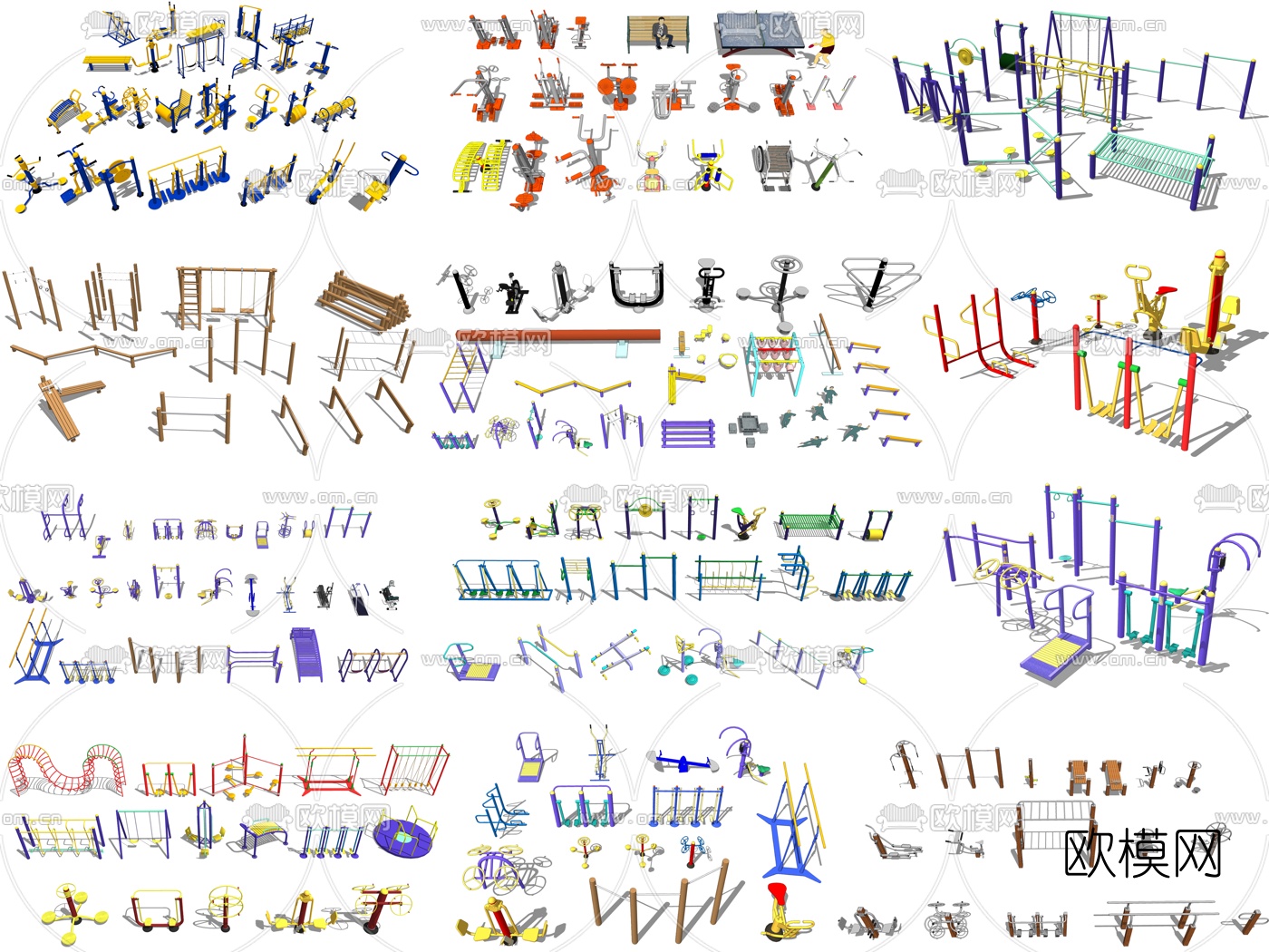 现代户外健身器材su模型下载（渲染图1）