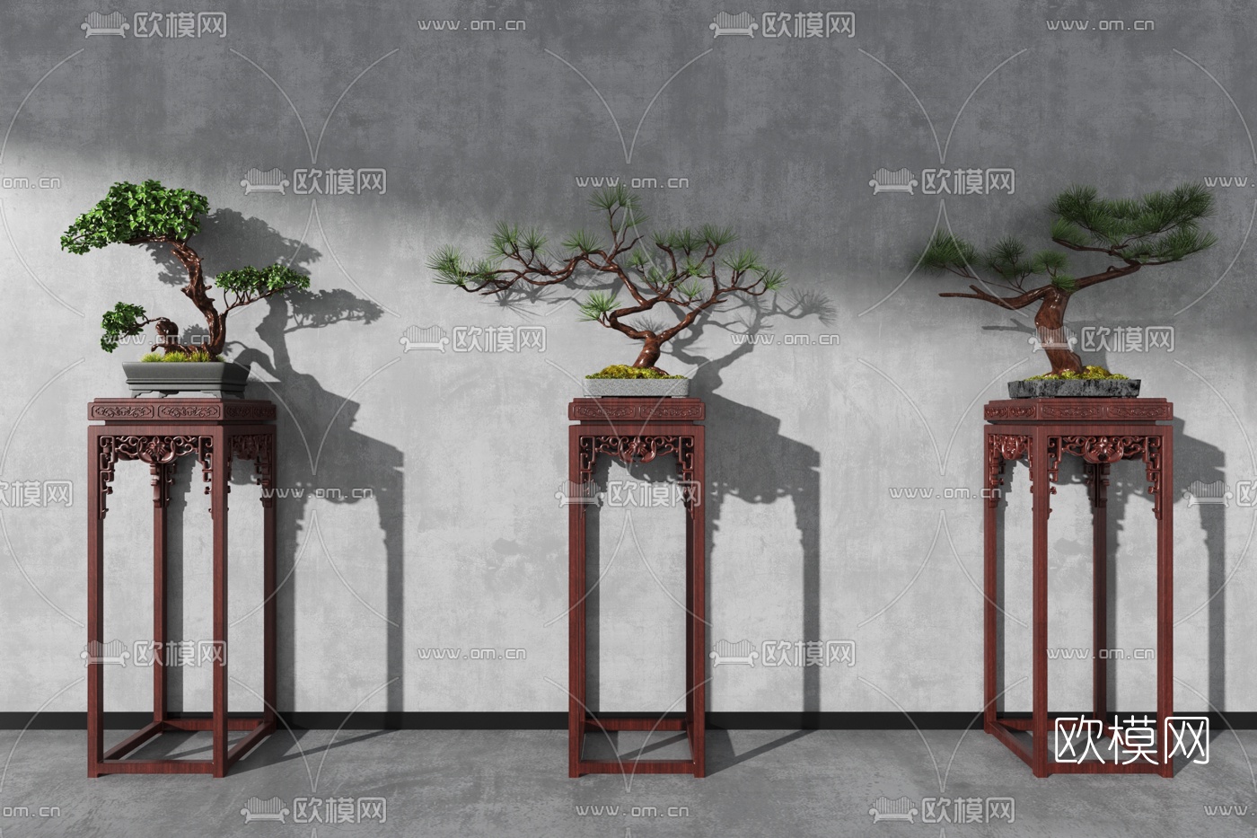 中式松树盆景3d模型下载