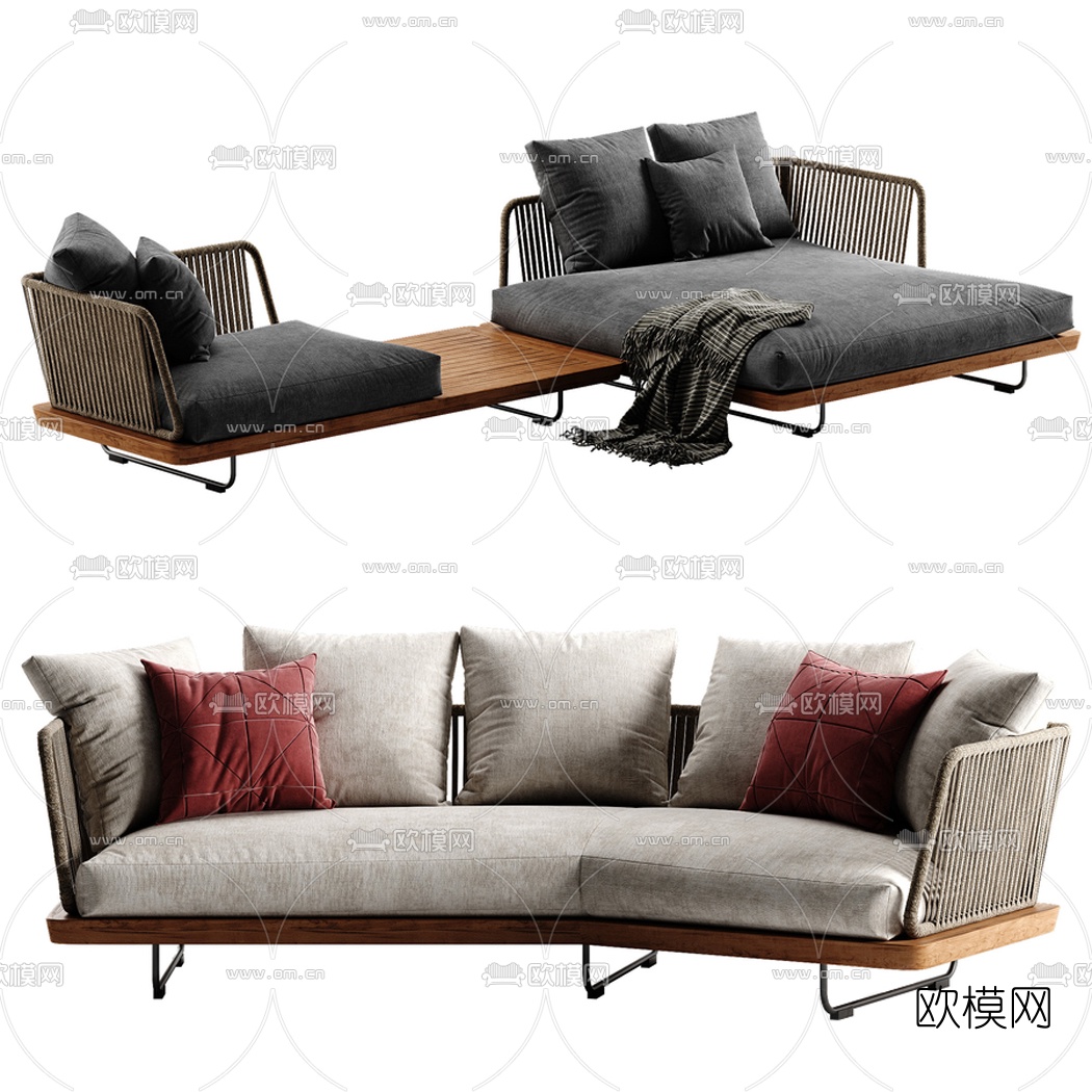 现代布艺多人沙发3d模型下载（渲染图1）