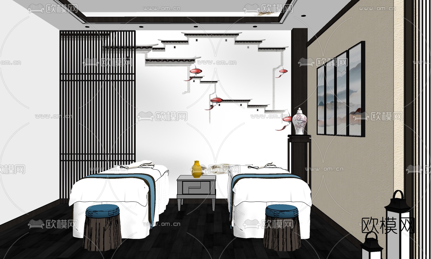 新中式SPA养生会所包房su模型下载