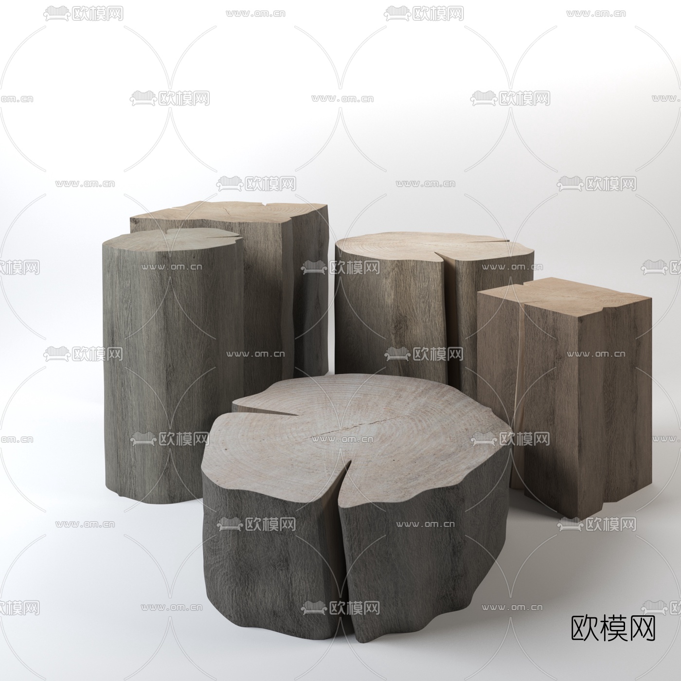 自然风木质凳子组合3d模型下载
