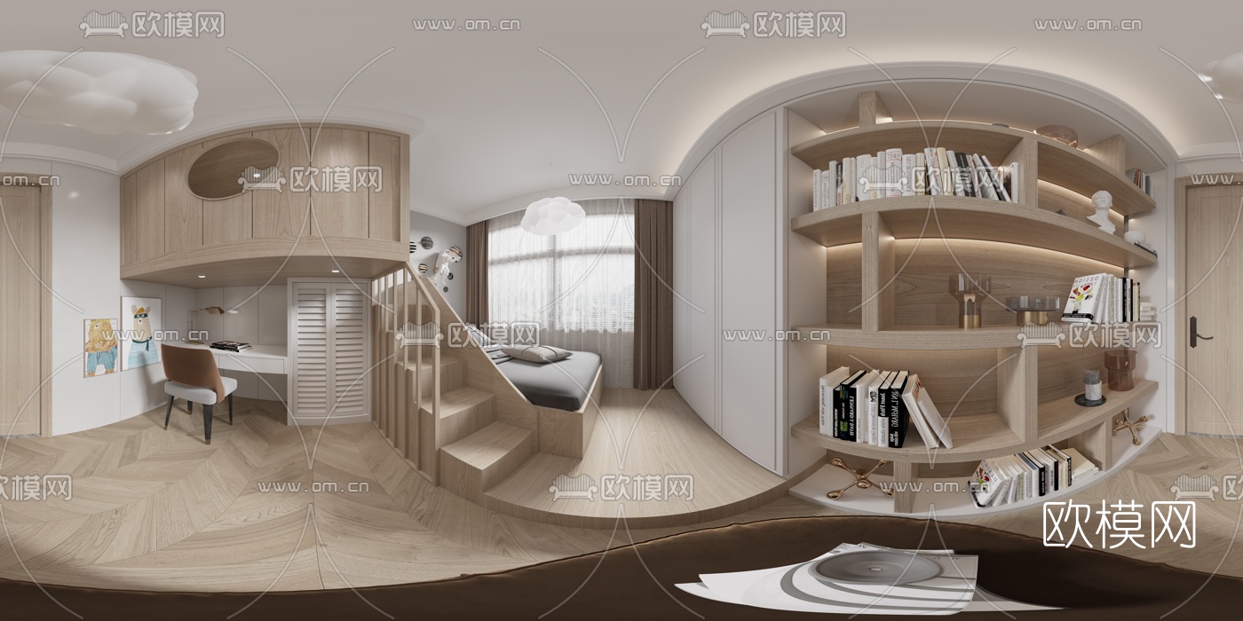 现代儿童房vr全景3d模型