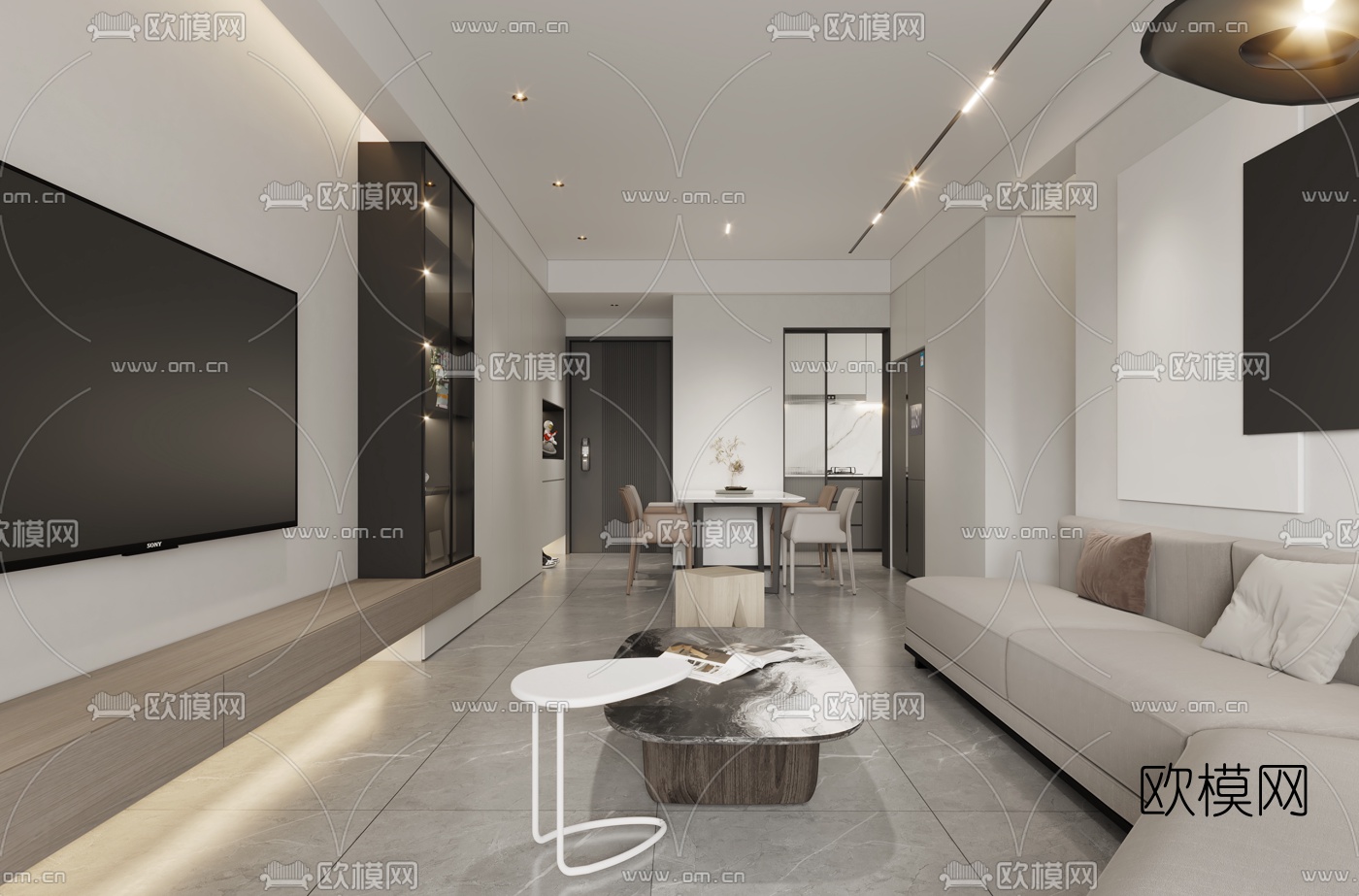 现代简约客厅餐厅3d模型
