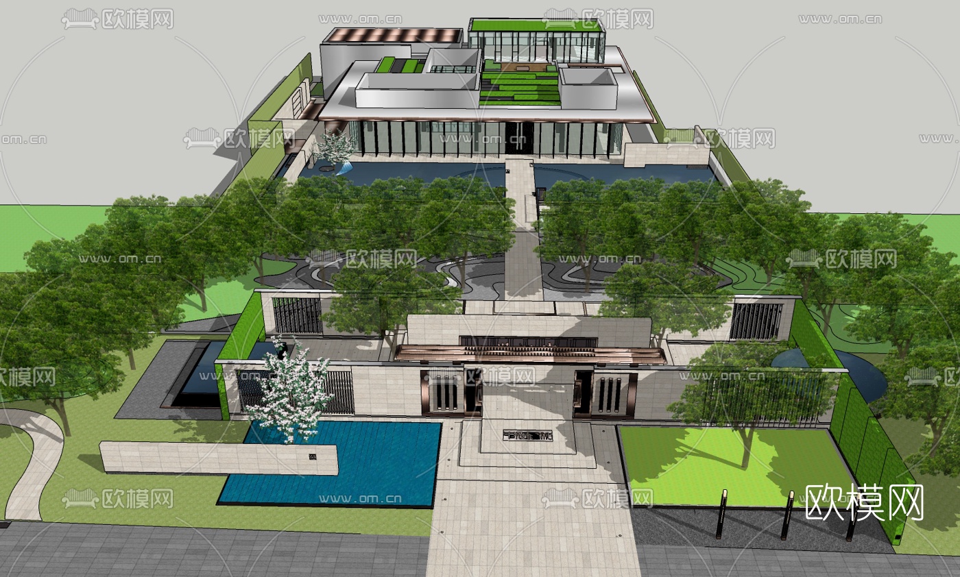 新中式休闲会所su模型下载（渲染图3）