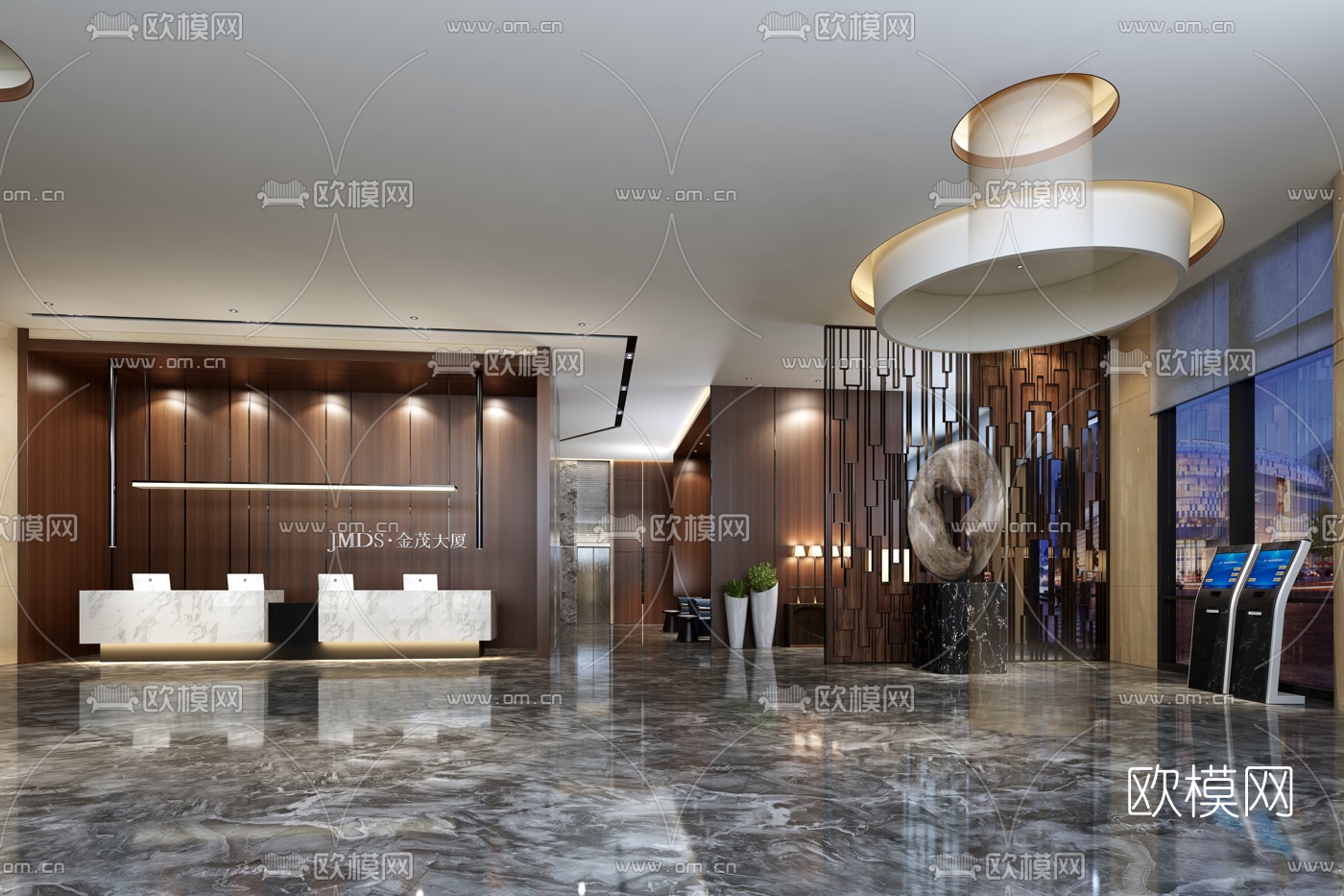 现代酒店大堂接待区3d模型下载（渲染图2）