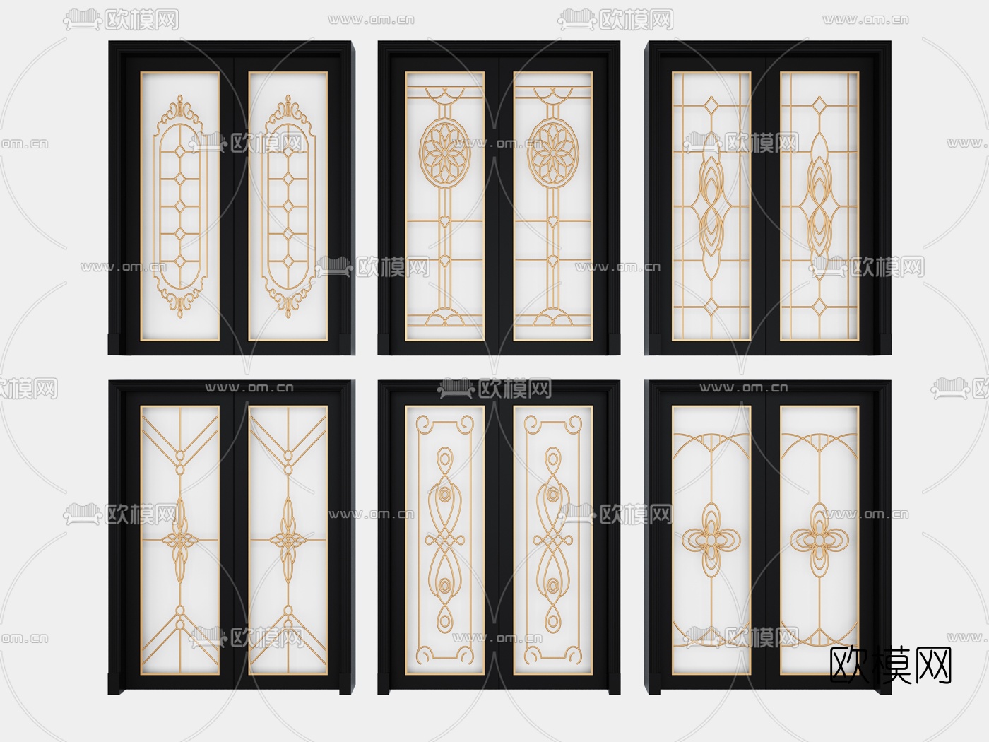 欧式玻璃滑门组合3d模型下载