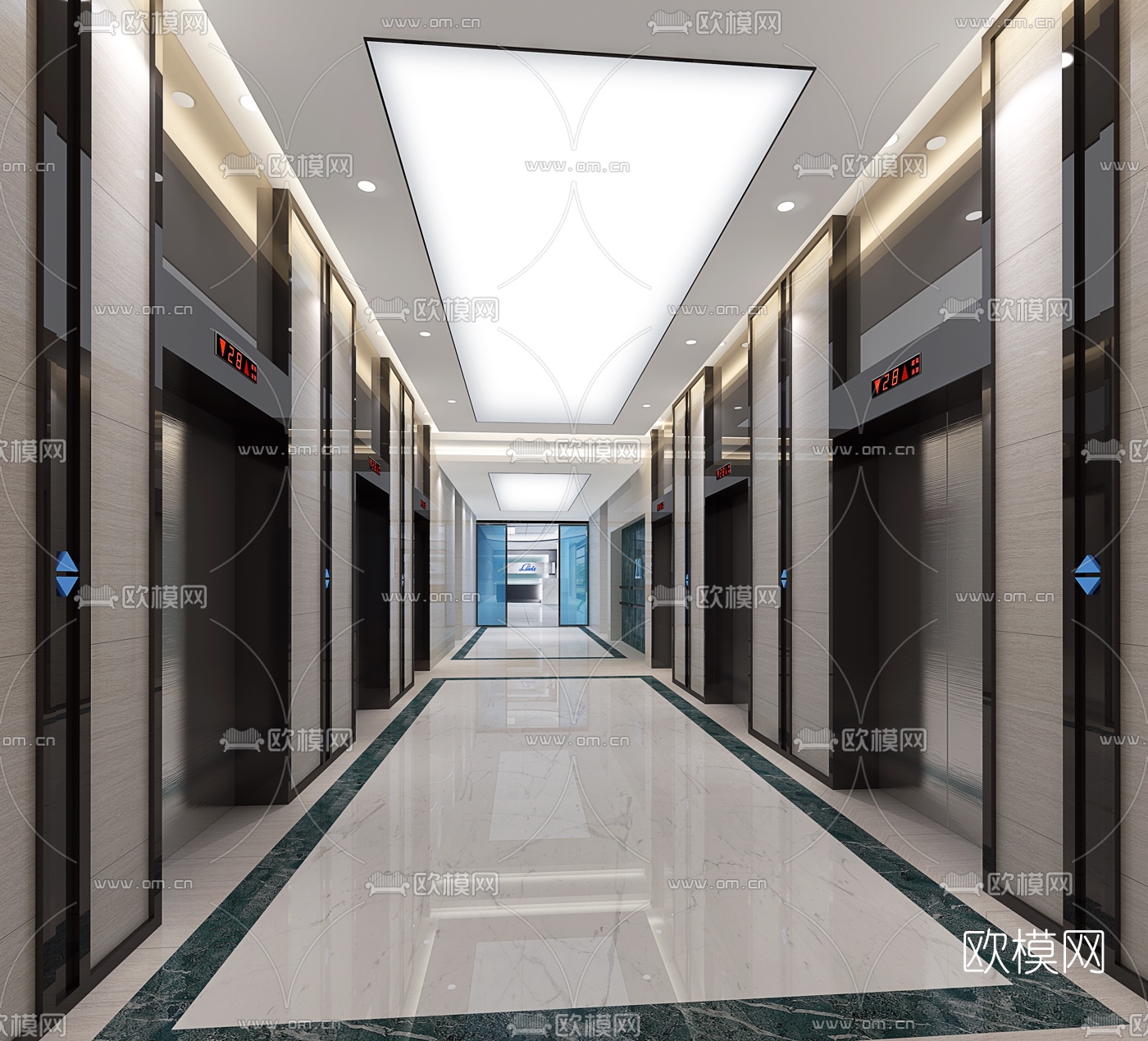 现代走廊电梯厅3D模型下载