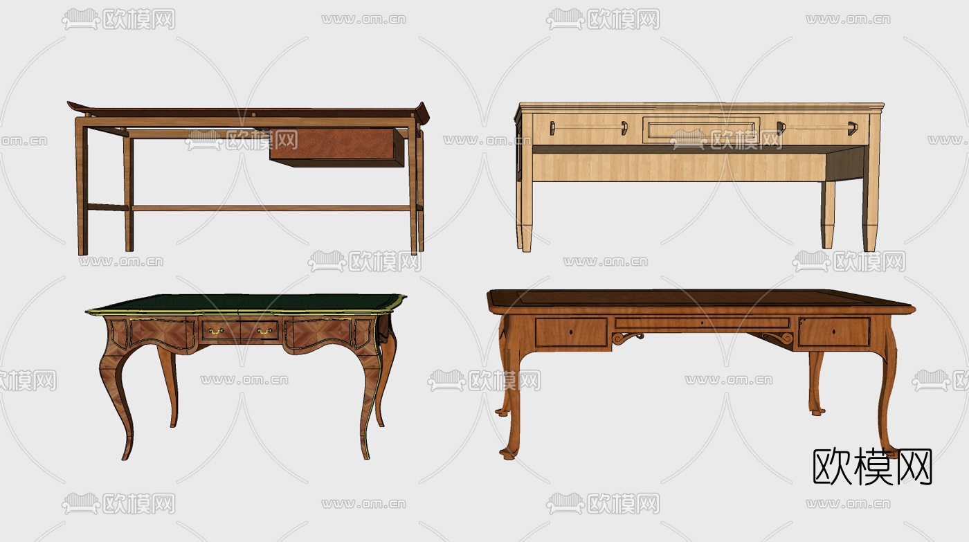 简欧实木书桌su模型下载