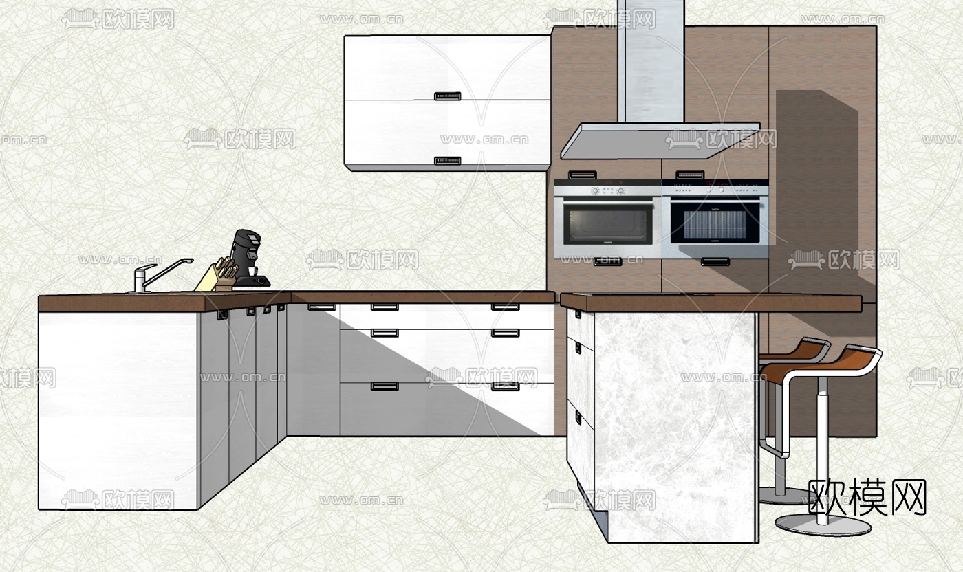 现代橱柜免费su模型下载（渲染图1）