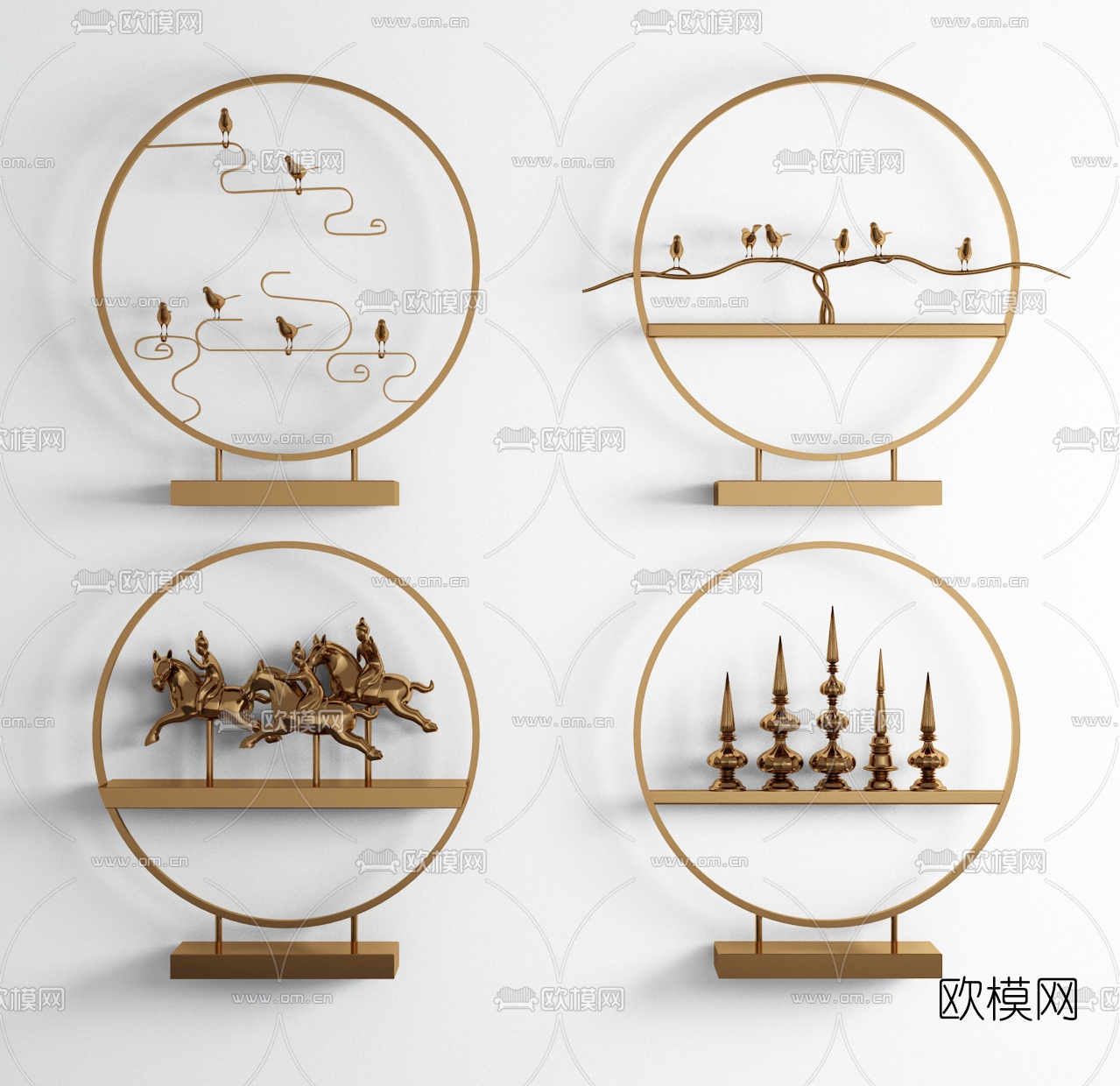 现代金属小鸟骑士城堡摆件3d模型