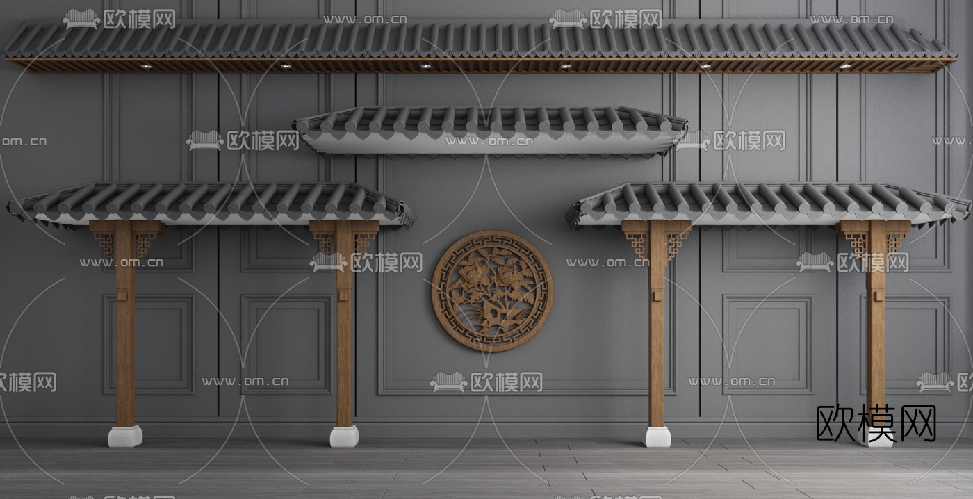 新中式屋顶屋檐门头组合3d模型