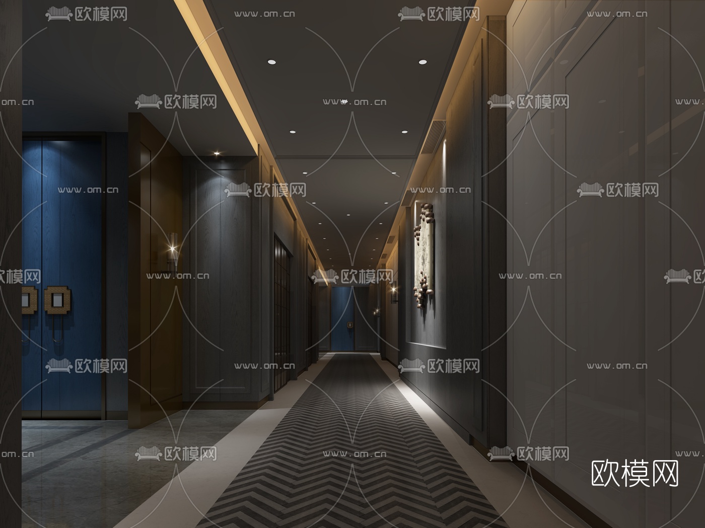 现代餐厅走廊通道3d模型下载