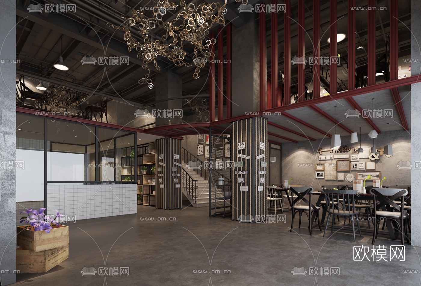 工业风休闲餐厅3D模型