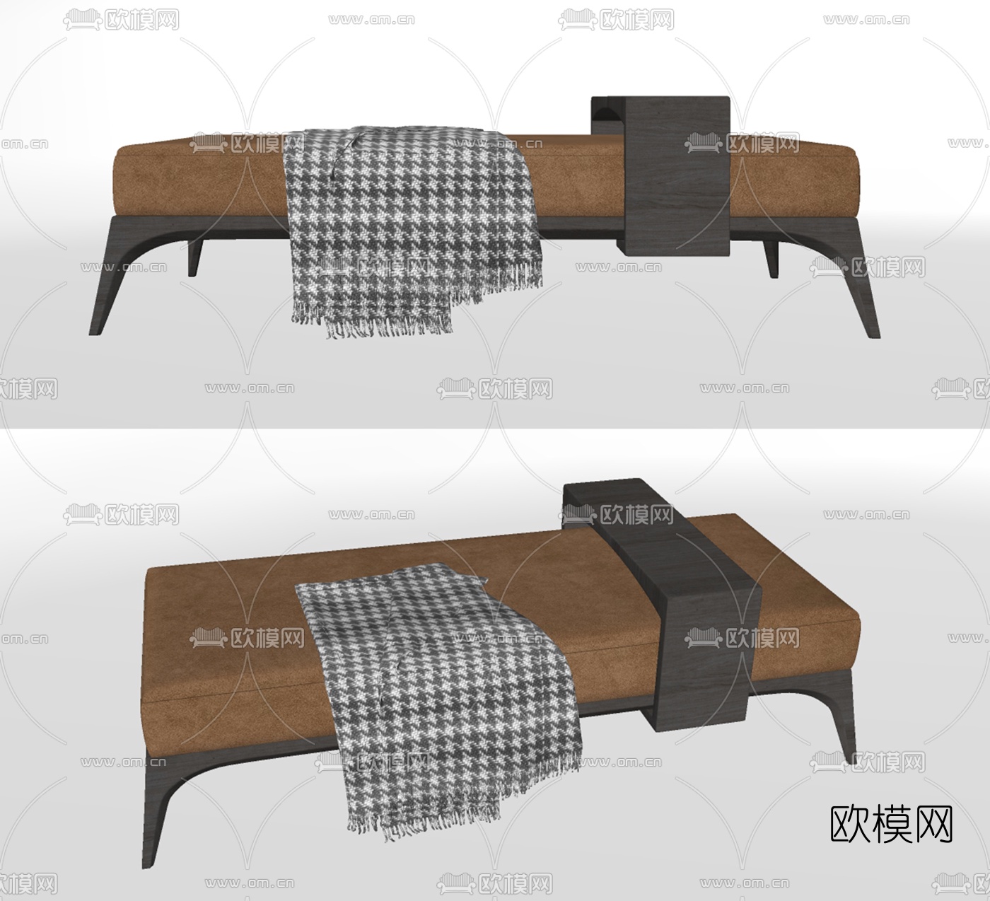 现代床尾凳脚踏su模型下载（渲染图2）