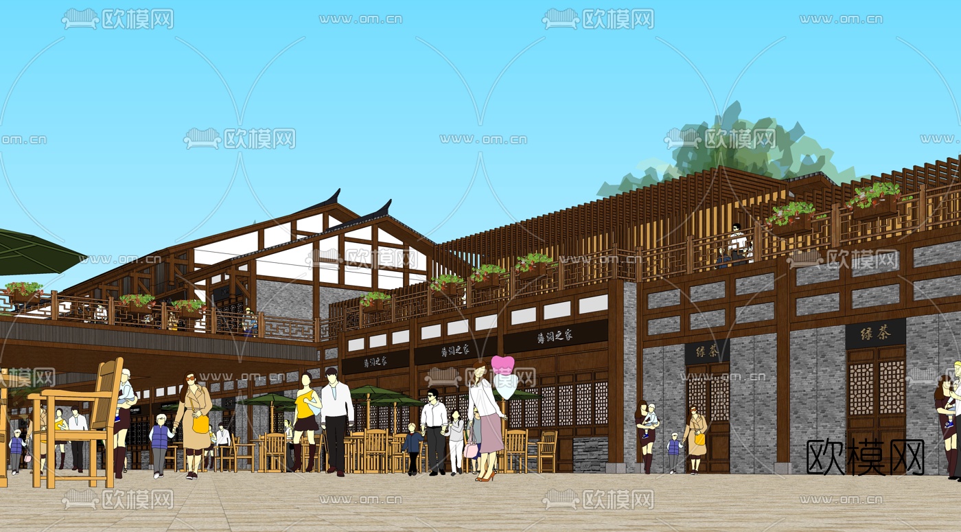 中式商业街规划su模型下载（渲染图5）