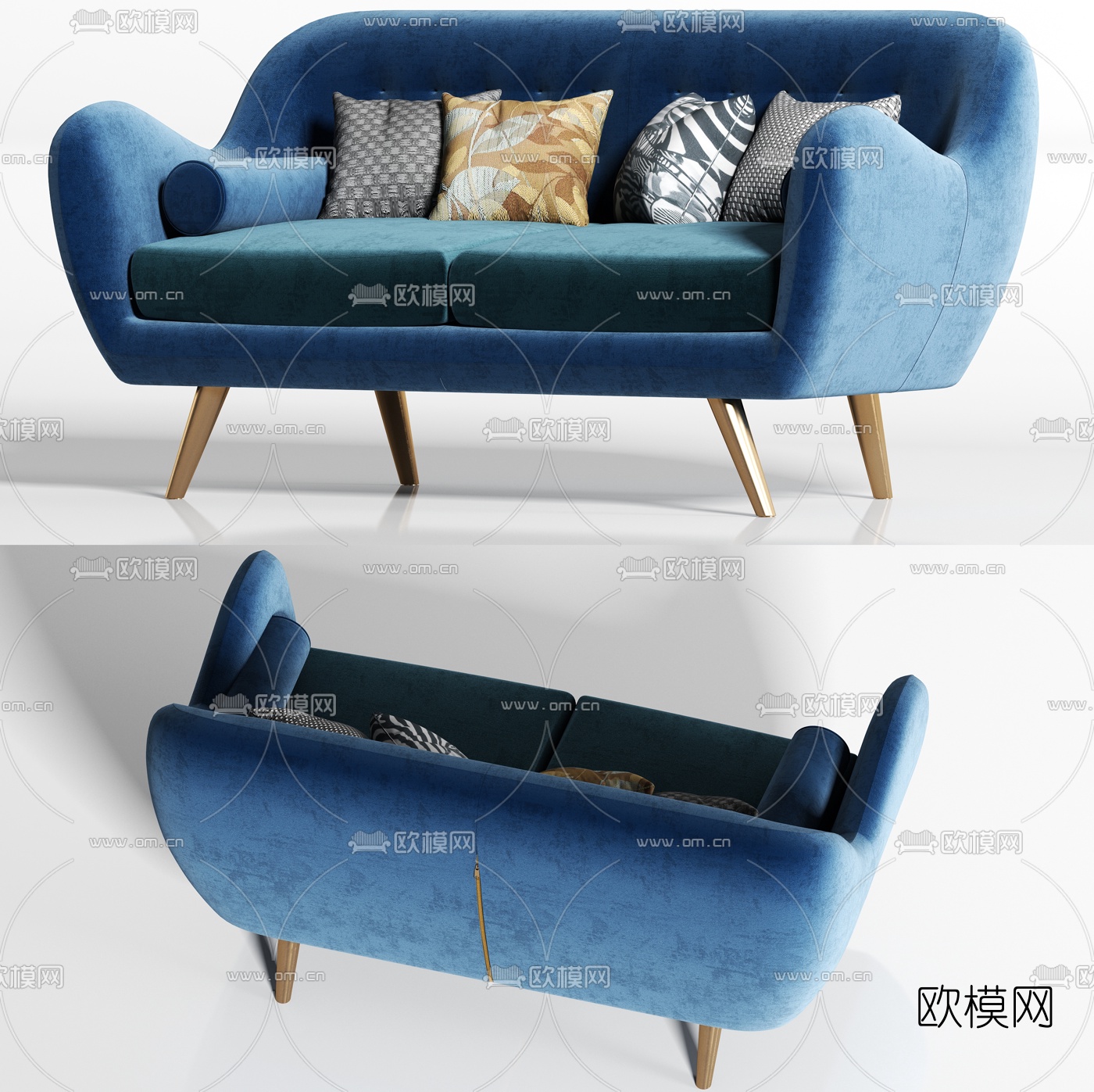 现代轻奢绒布双人沙发3d模型下载