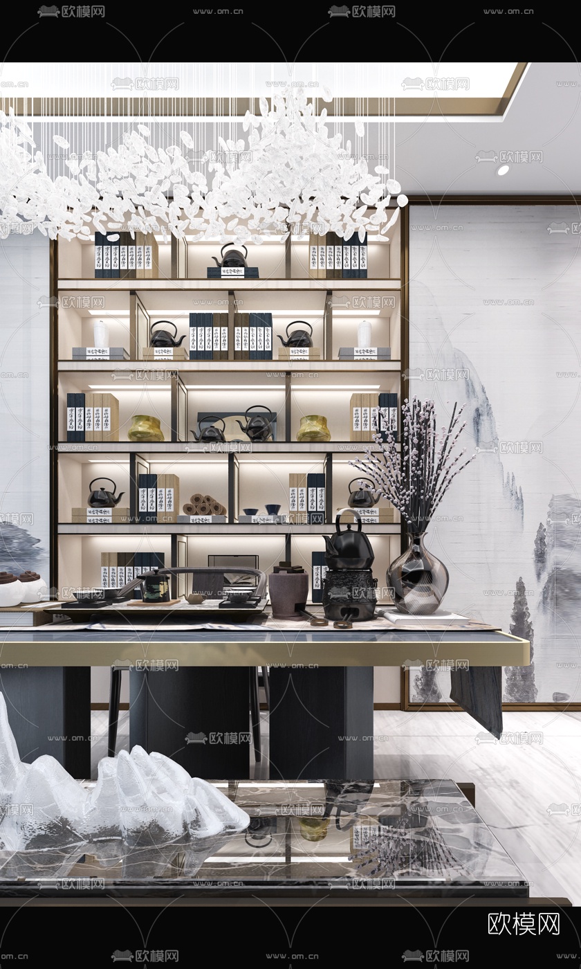 元元禾大千 新中式书房3D模型下载（渲染图2）