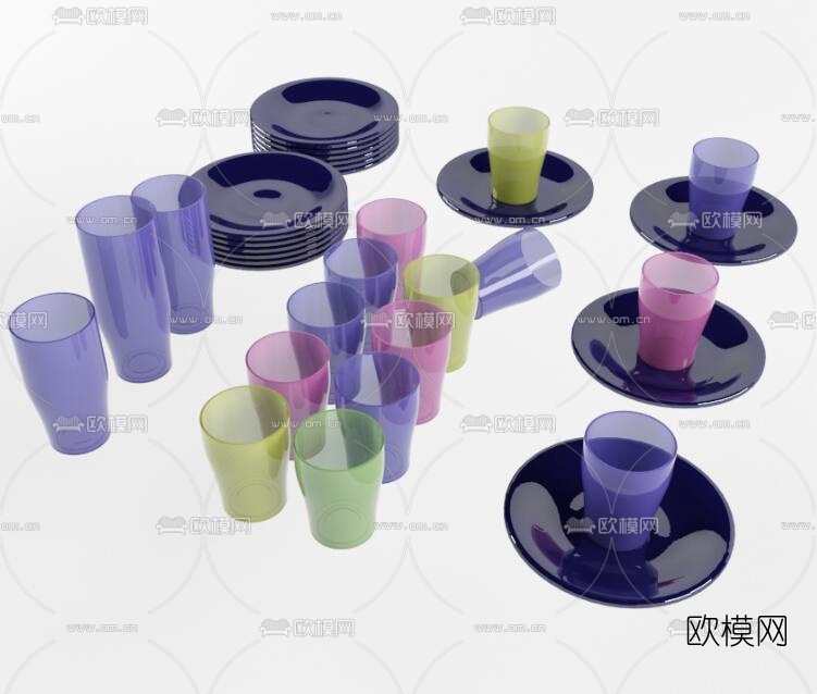 北欧彩色杯子盘子3d模型下载（渲染图1）