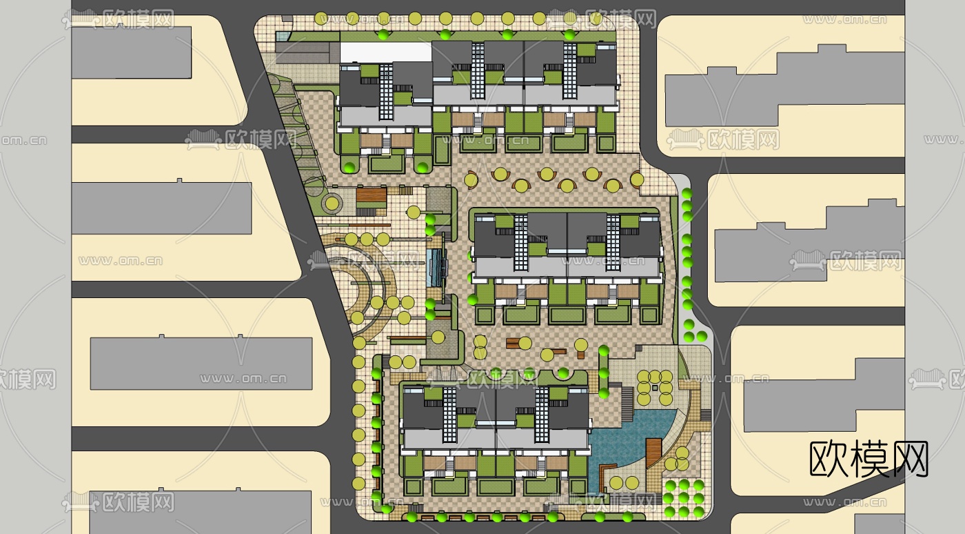 现代小区规划免费su模型下载（渲染图2）
